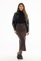 Brown Wool Feel Maxi Skirt
