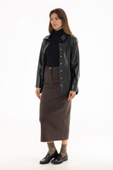 Brown Wool Feel Maxi Skirt