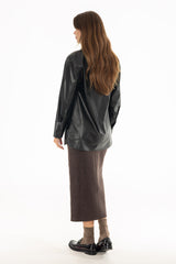 Brown Wool Feel Maxi Skirt