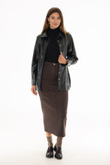 Brown Wool Feel Maxi Skirt