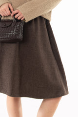 Brown Wool Feel Knee Length Skirt