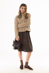 Brown Wool Feel Knee Length Skirt