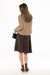 Brown Wool Feel Knee Length Skirt