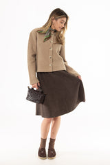 Brown Wool Feel Knee Length Skirt