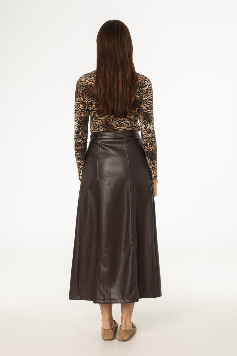 Brown Wrap Vegan Leather Maxi Skirt
