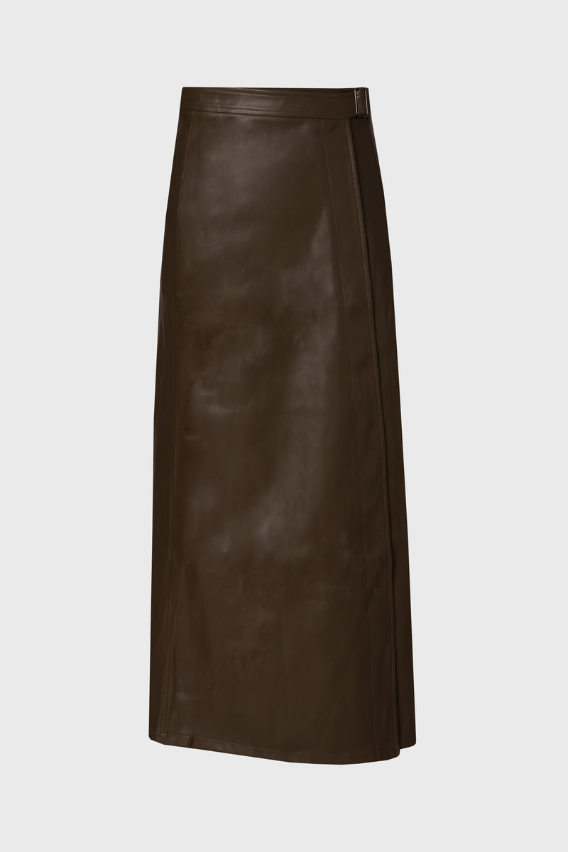 Brown Wrap Vegan Leather Maxi Skirt