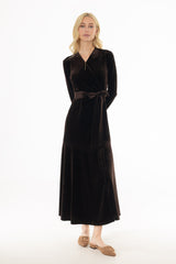 Brown Wrap Velour Maxi Dress