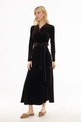 Brown Wrap Velour Maxi Dress