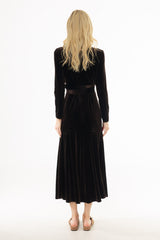 Brown Wrap Velour Maxi Dress