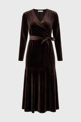 Brown Wrap Velour Maxi Dress