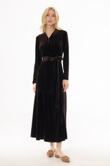 Brown Wrap Velour Maxi Dress