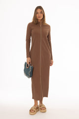 Brown Zipper Maxi Dress