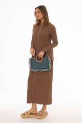 Brown Zipper Maxi Dress