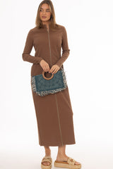 Brown Zipper Maxi Dress