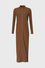 Brown Zipper Maxi Dress