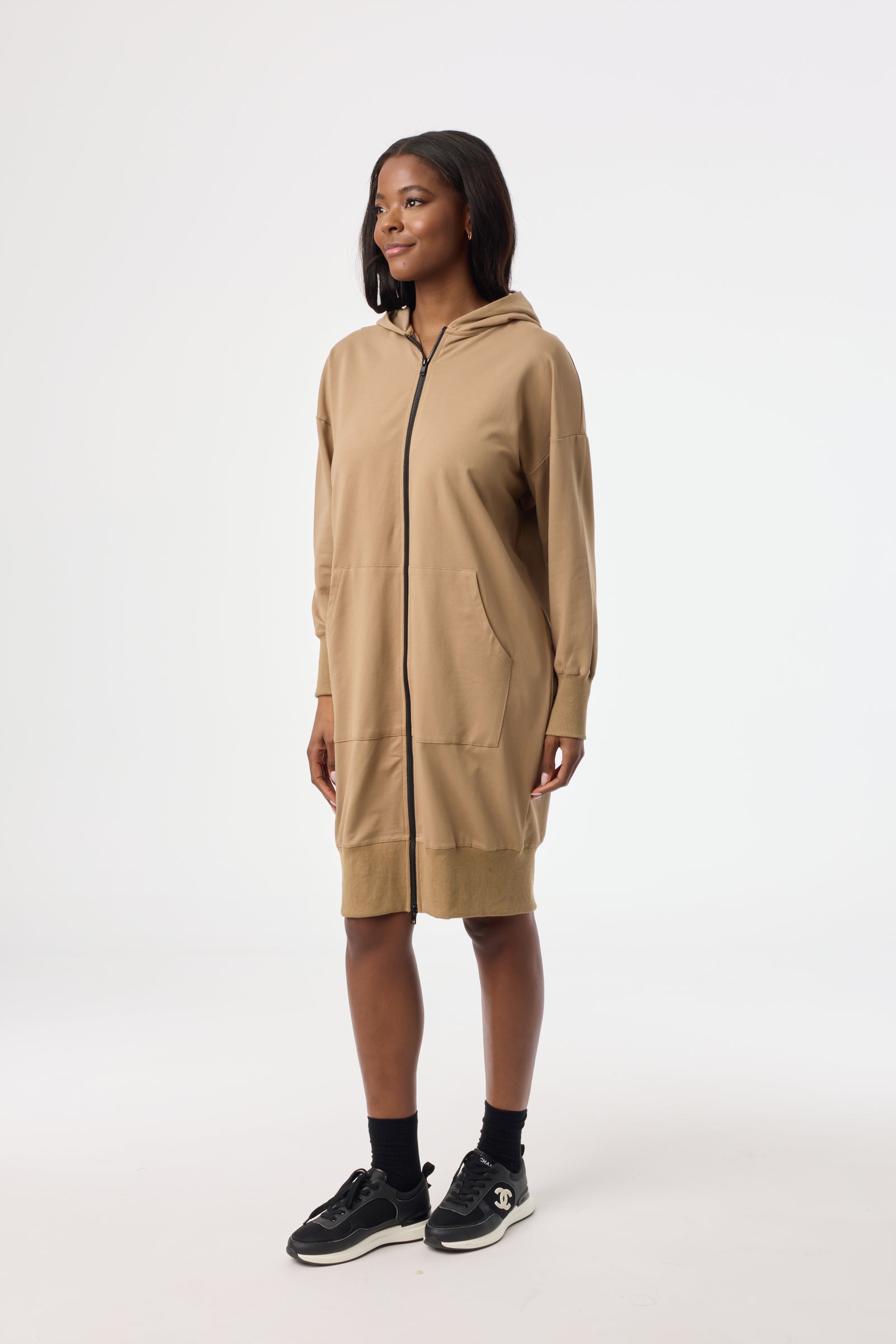 brown hoodie dress Posijego Womens Long Sleeve Hoodie Dress Plus Size Loose Casual Ruffle Hem Flowy Maxi Dresses with Pockets