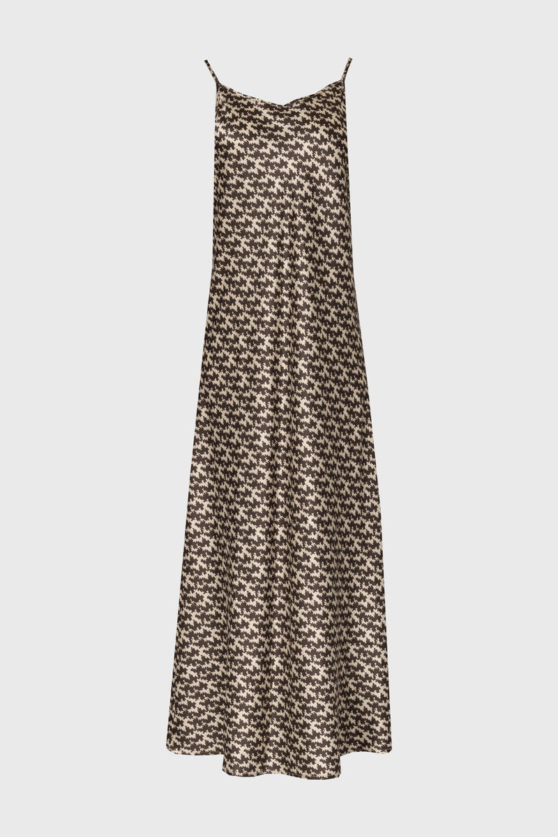 Brown & Cream Houndstooth Printed Slip Dress