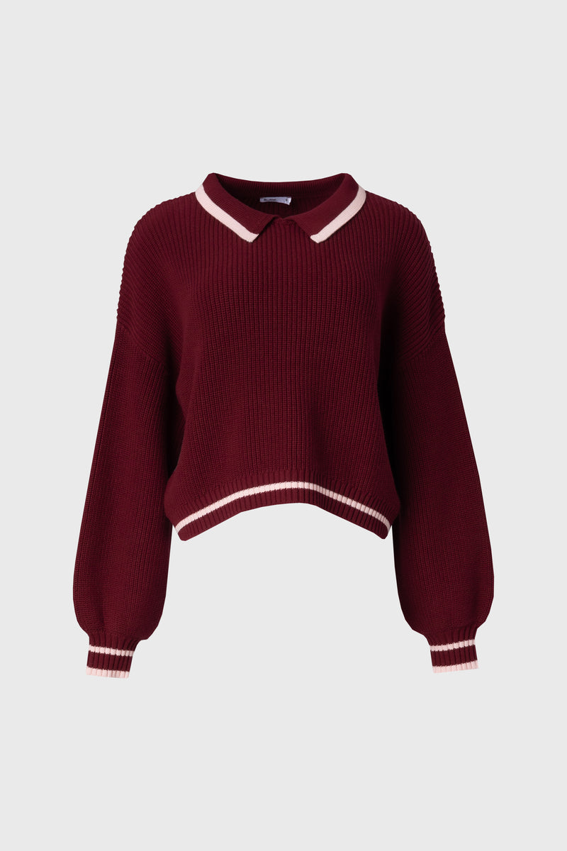 Burgundy Collar Knit Sweater