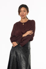 Burgundy Bell Sleeve Textured Blouse