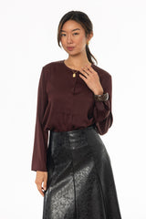 Burgundy Bell Sleeve Textured Blouse