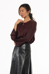 Burgundy Bell Sleeve Textured Blouse