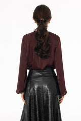 Burgundy Bell Sleeve Textured Blouse