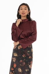 Burgundy Bell Sleeve Satin Top