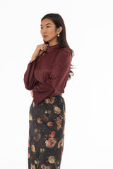 Burgundy Bell Sleeve Satin Top