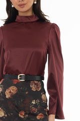 Burgundy Bell Sleeve Satin Top