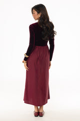 Burgundy Cardigan Combo Maxi Dress
