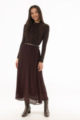 Burgundy Chiffon Flare Maxi Skirt