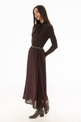 Burgundy Chiffon Flare Maxi Skirt