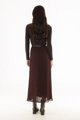 Burgundy Chiffon Flare Maxi Skirt