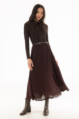 Burgundy Chiffon Flare Maxi Skirt