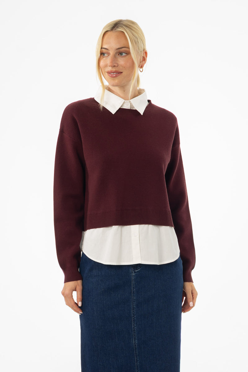 Burgundy Combo Blouse Sweater