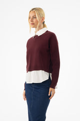 Burgundy Combo Blouse Sweater