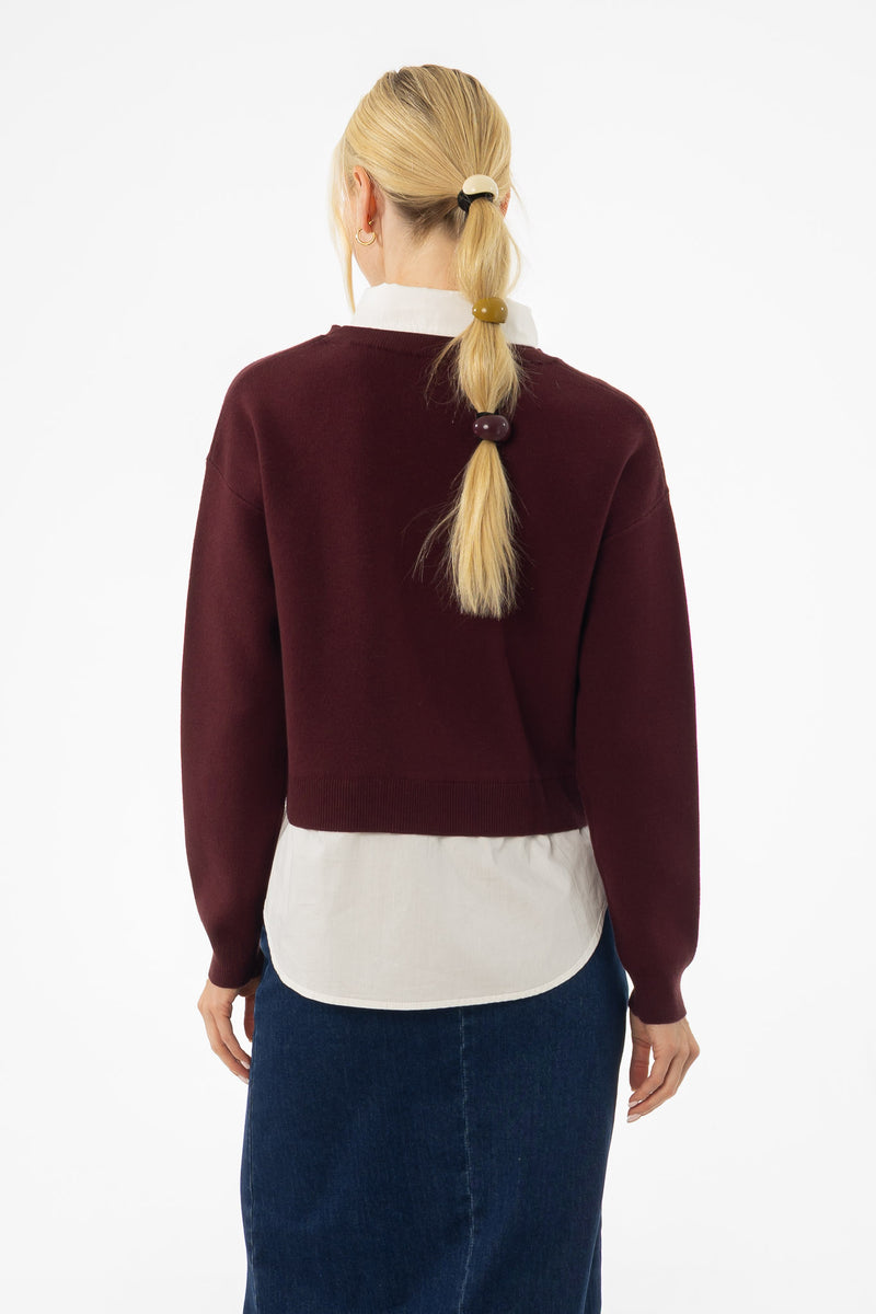 Burgundy Combo Blouse Sweater