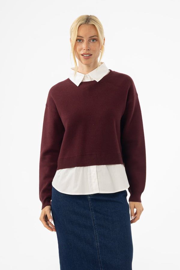 Burgundy Combo Blouse Sweater