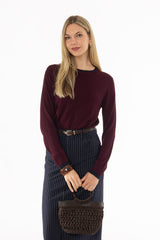 Burgundy Contrast Neck Thin Knit Sweater