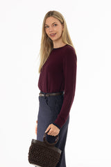 Burgundy Contrast Neck Thin Knit Sweater
