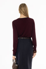 Burgundy Contrast Neck Thin Knit Sweater