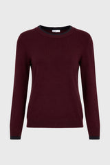 Burgundy Contrast Neck Thin Knit Sweater