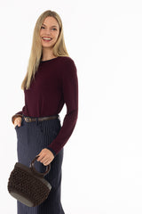 Burgundy Contrast Neck Thin Knit Sweater
