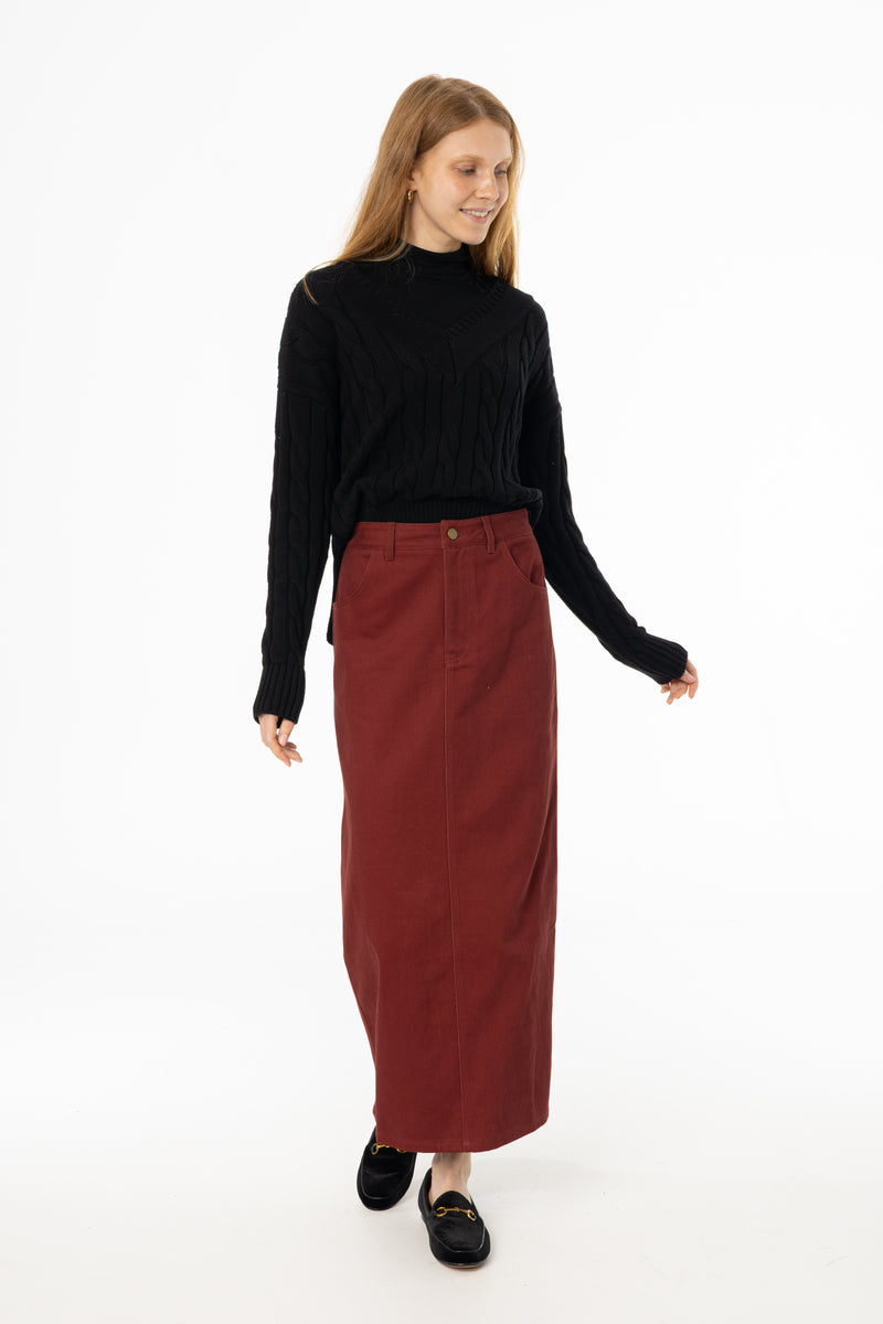Burgundy Everyday Denim Skirt