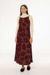 Burgundy Flower Print Velvet Slip Jumper