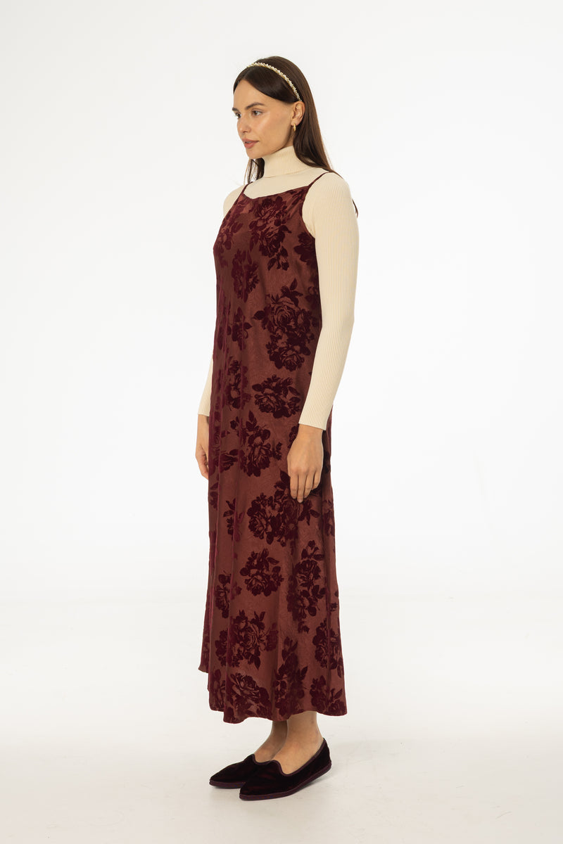 Burgundy Flower Print Velvet Slip Jumper