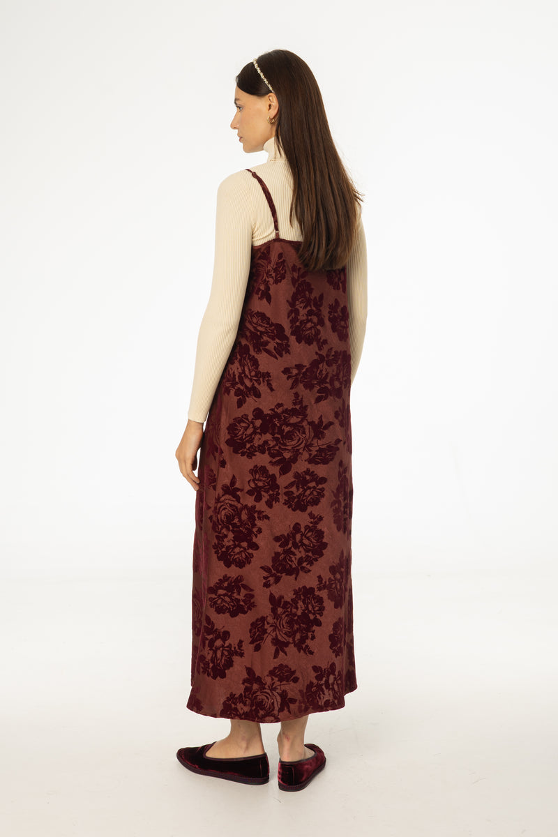 Burgundy Flower Print Velvet Slip Jumper
