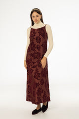 Burgundy Flower Print Velvet Slip Jumper