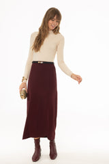 Burgundy Front Slit Paneled Maxi Skirt