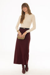 Burgundy Front Slit Paneled Maxi Skirt